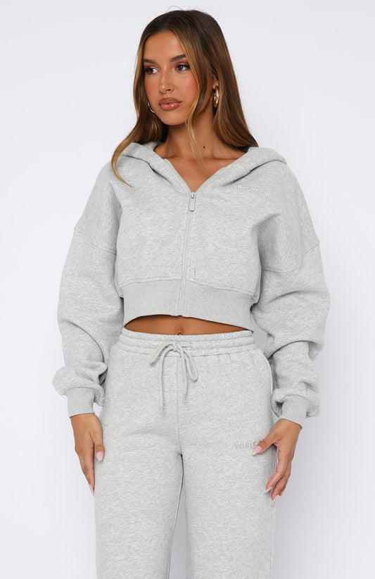 Stay Lifted Cropped Hoodie Dark Grey Marle