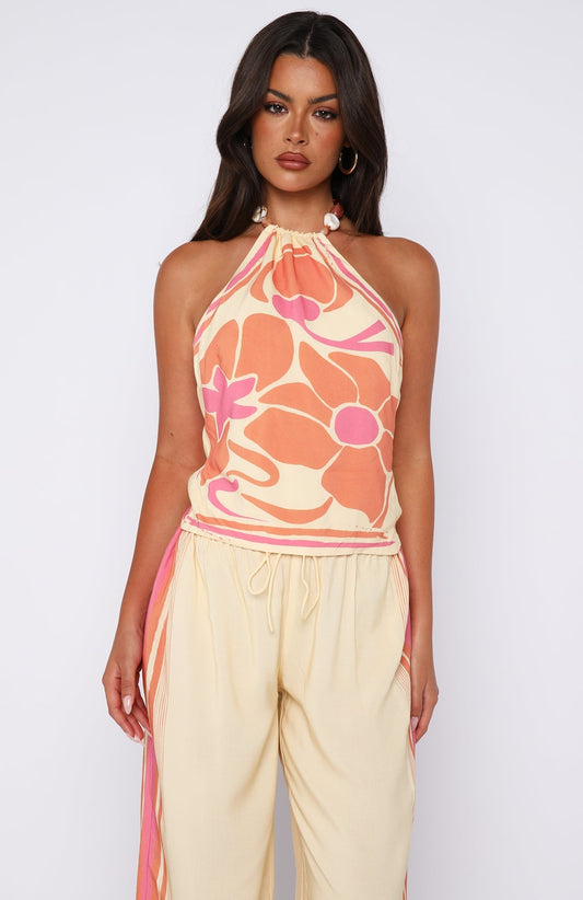Tropic Muse Halter Top Lemon Symphony