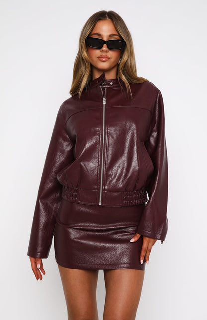 Tell Me Nothing PU Mini Skirt Burgundy