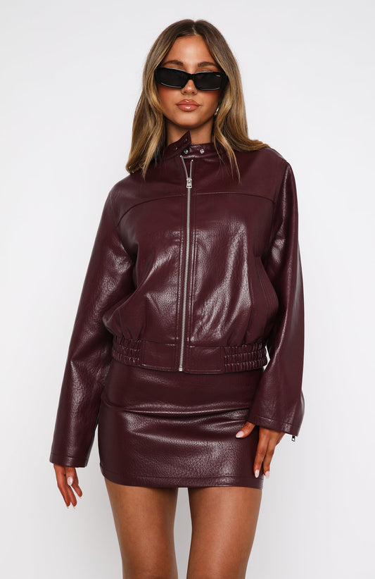 Tell Me Nothing PU Mini Skirt Burgundy