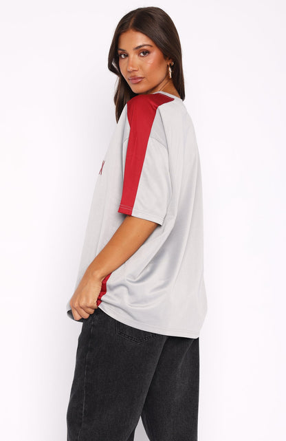 Checking Up On You Oversized Jersey Light Grey/Burgundy