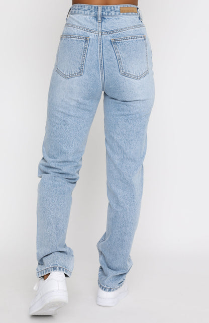 Who's That Girl Straight Leg Denim Jeans Washed Blue