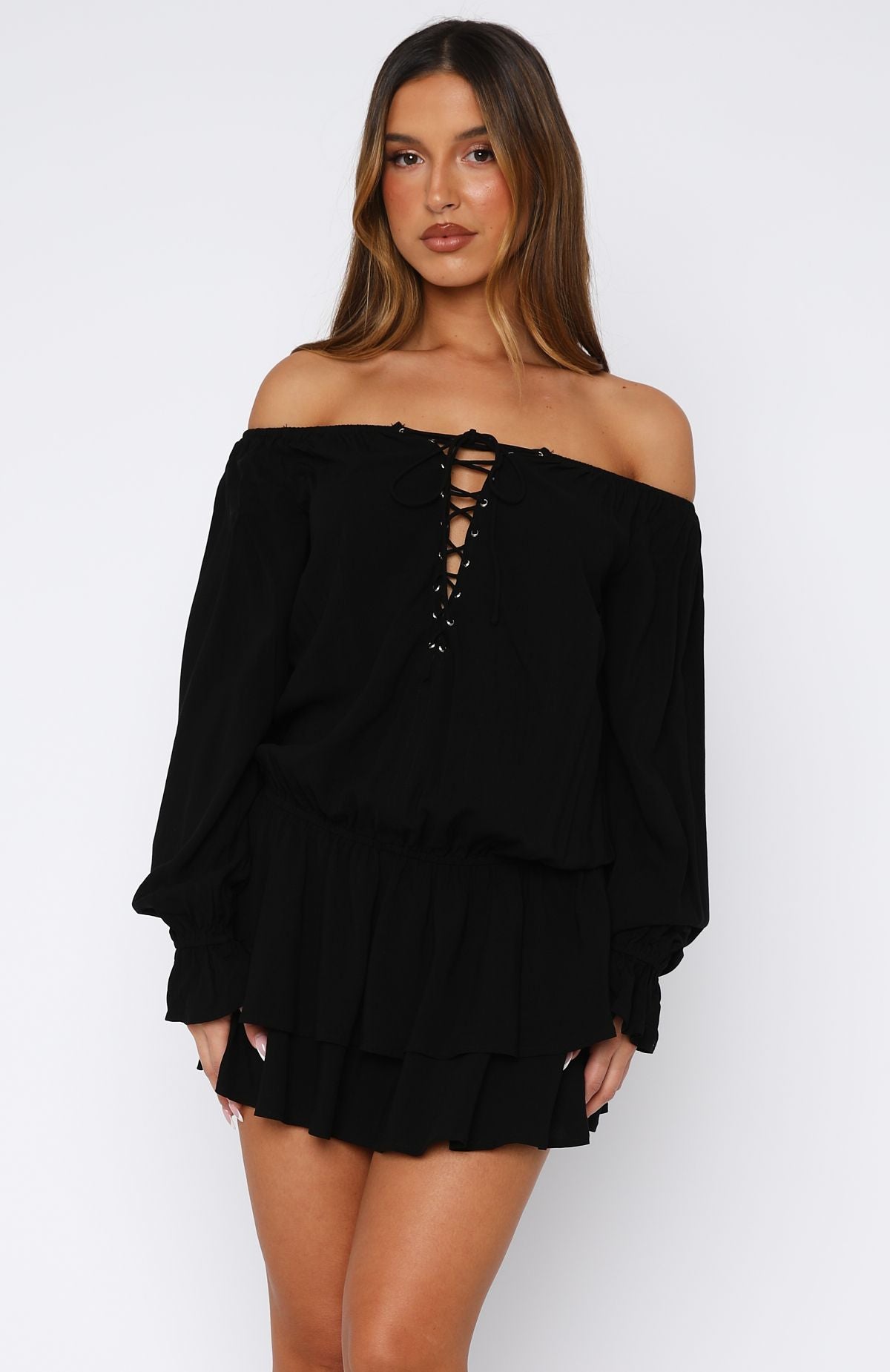 Let Me Long Sleeve Mini Dress Black