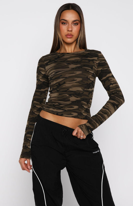 Don't Rein Me In Long Sleeve Baby Tee Camo
