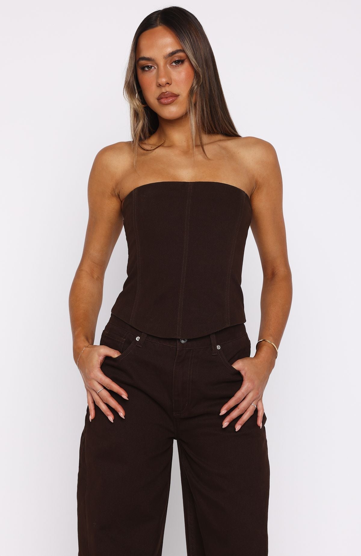 Be Mine Forever Denim Bustier Chocolate Wash