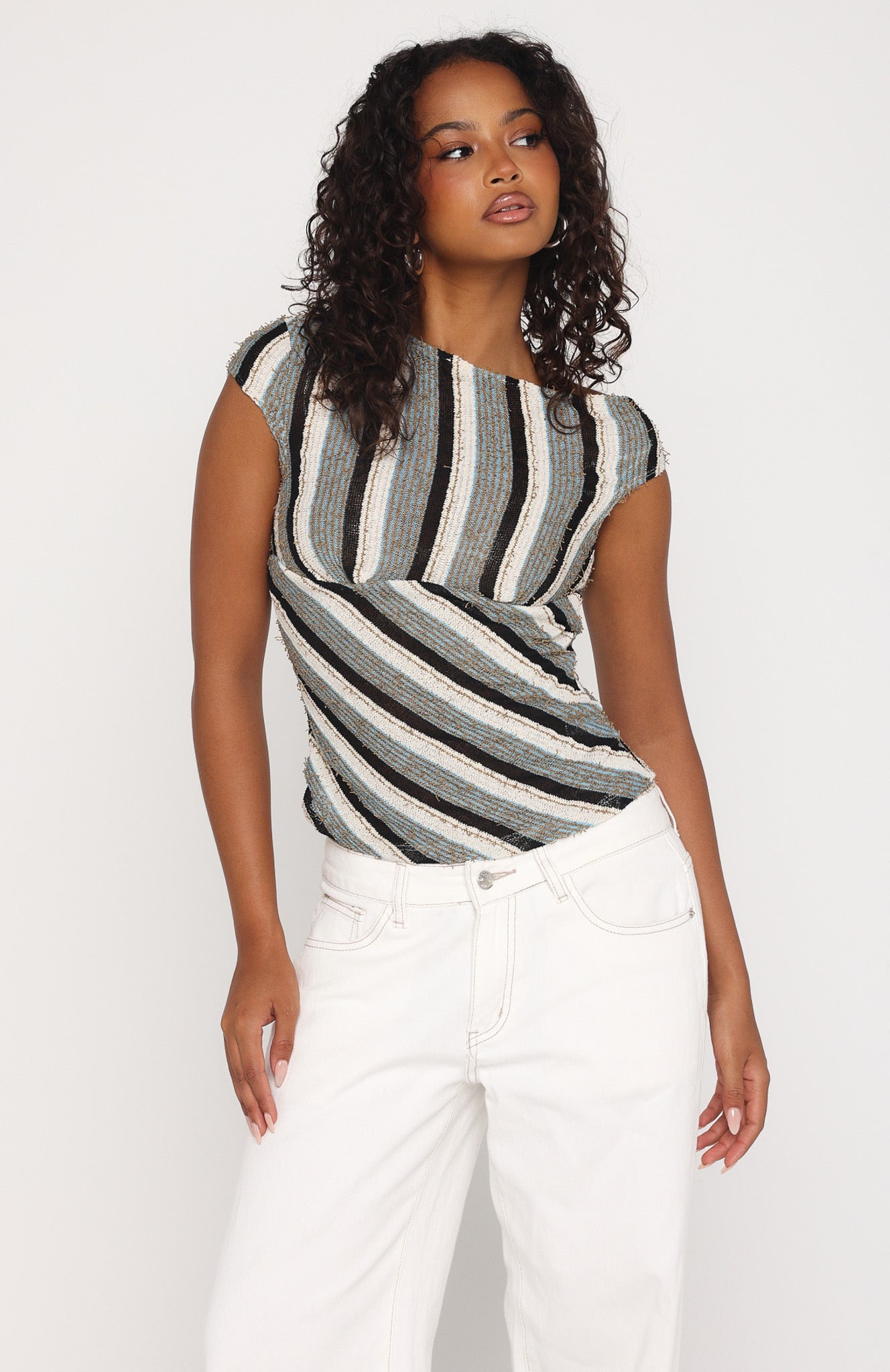 Waiting For Tomorrow Knit Top Brown/Blue Stripe
