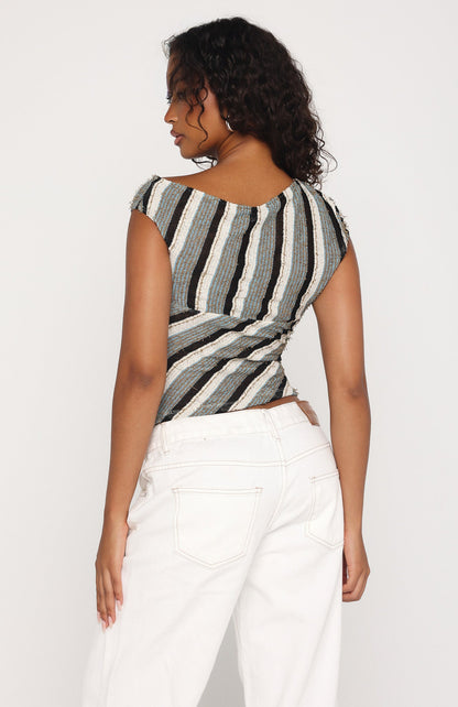 Waiting For Tomorrow Knit Top Brown/Blue Stripe