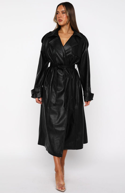 Do I Ever Pu Trench Coat Black