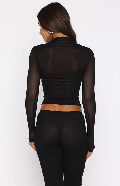 On My Own Wave Long Sleeve Top Black