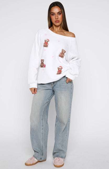 Cuddly Christmas Off Shoulder Sweater White
