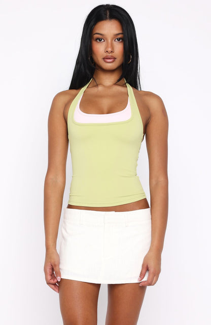 No Proof Double Layer Halter Top Green/Pink