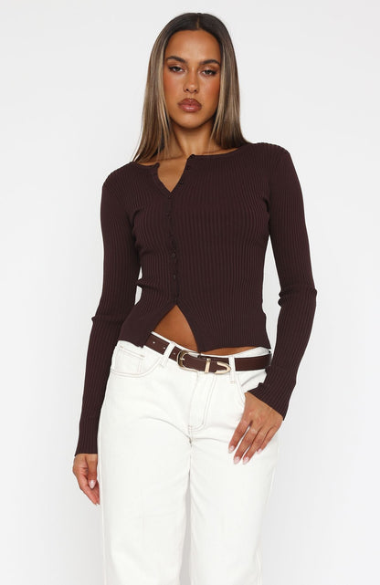 Notice Me Long Sleeve Top Chocolate