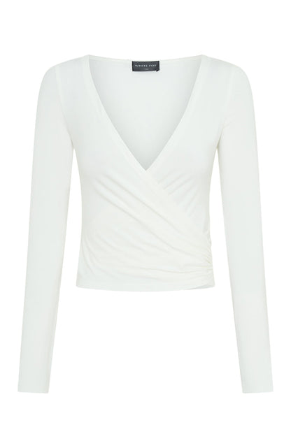 Staying Cute Long Sleeve Wrap Top Cream