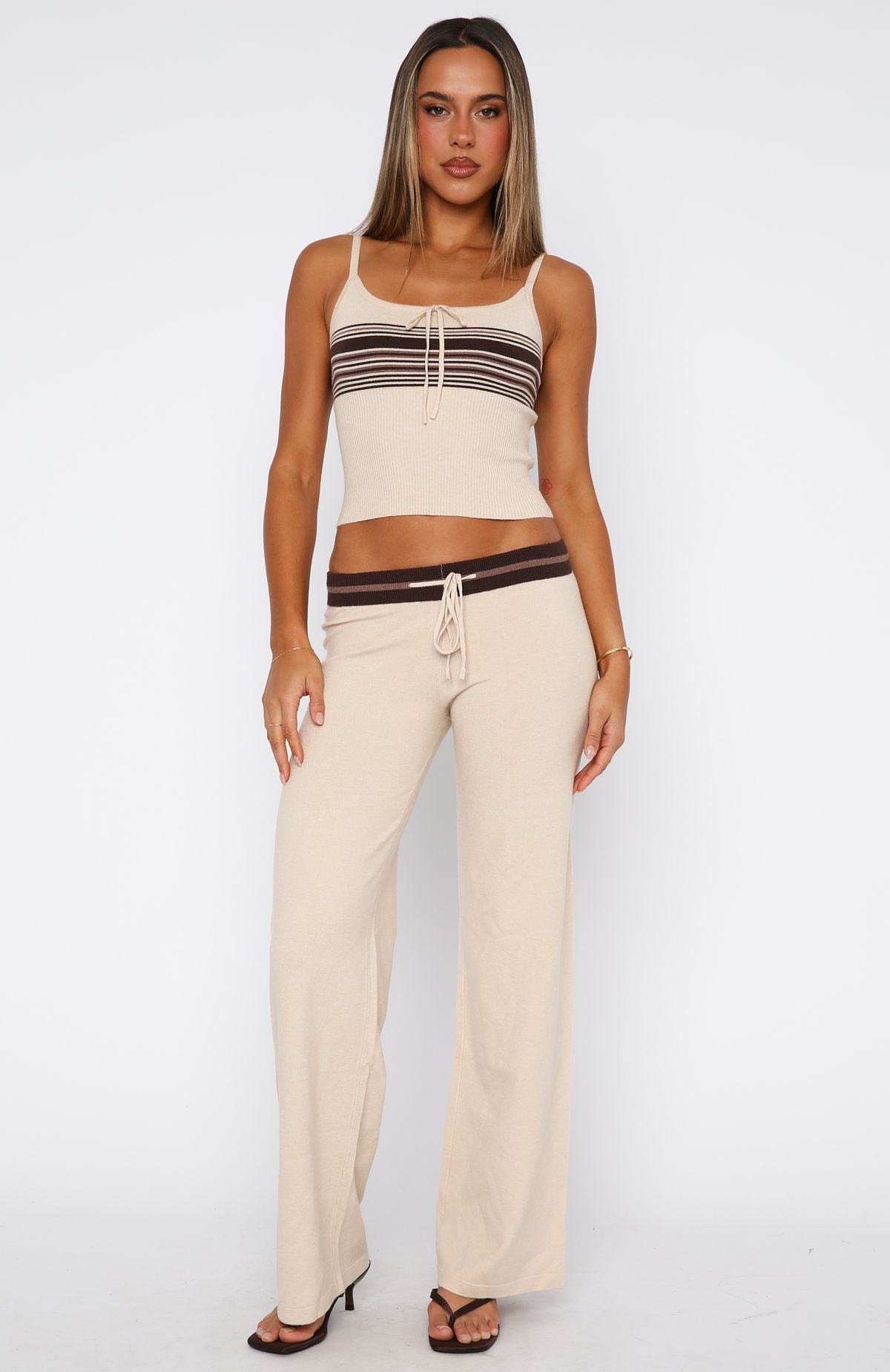 Keep Driving Knit Cami Top Chocolate Stripe