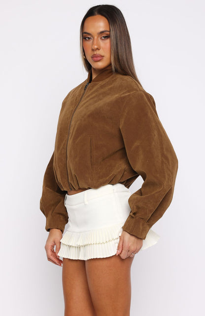 What Did I Miss Faux Suede Jacket Caramel