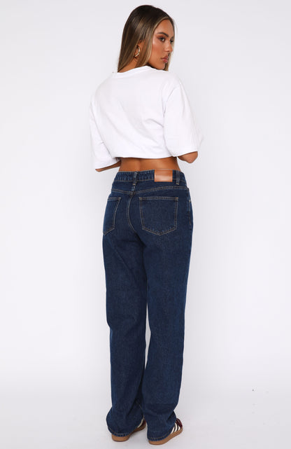 Zara Mid Rise Straight Leg Jeans Dark Blue