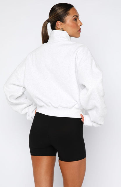 Let The Bells Ring Cropped Quarter Zip Sweater Grey Marle