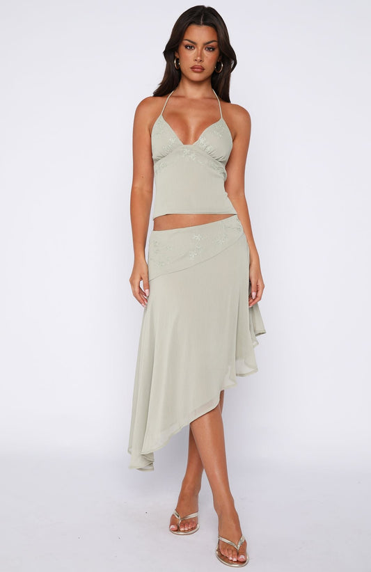 Hidden Grace Midi Skirt Sage
