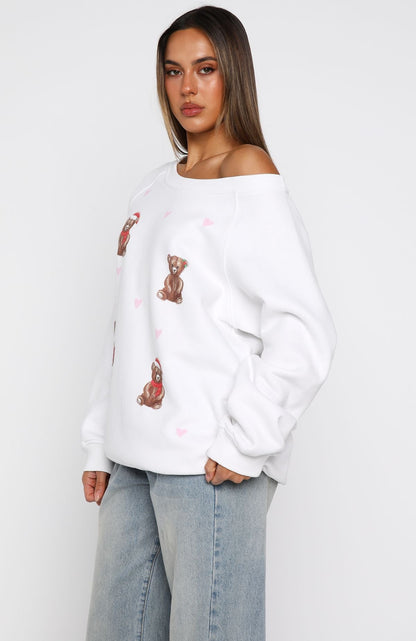 Cuddly Christmas Off Shoulder Sweater White