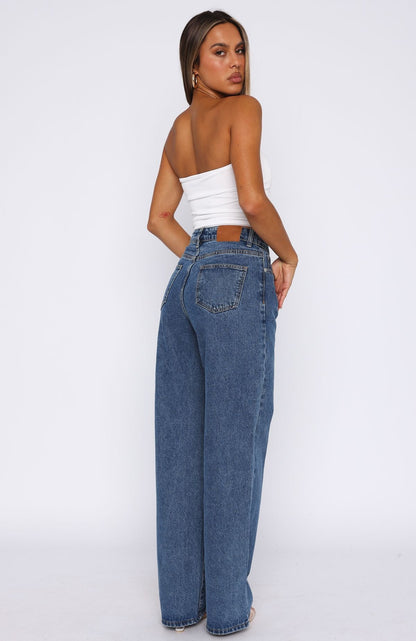 Bring The Style High Rise Wide Leg Jeans Admiral Blue