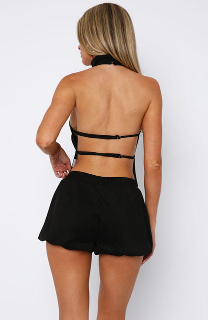 Still Love Me Faux Suede Halter Top Black