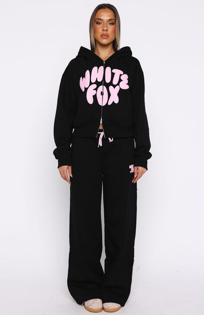 Club 14 Allie Boxy Zip Front Hoodie Black