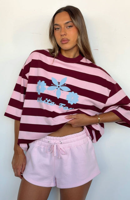 Changed My Play Oversized Tee Dark Red/Pink Stripe