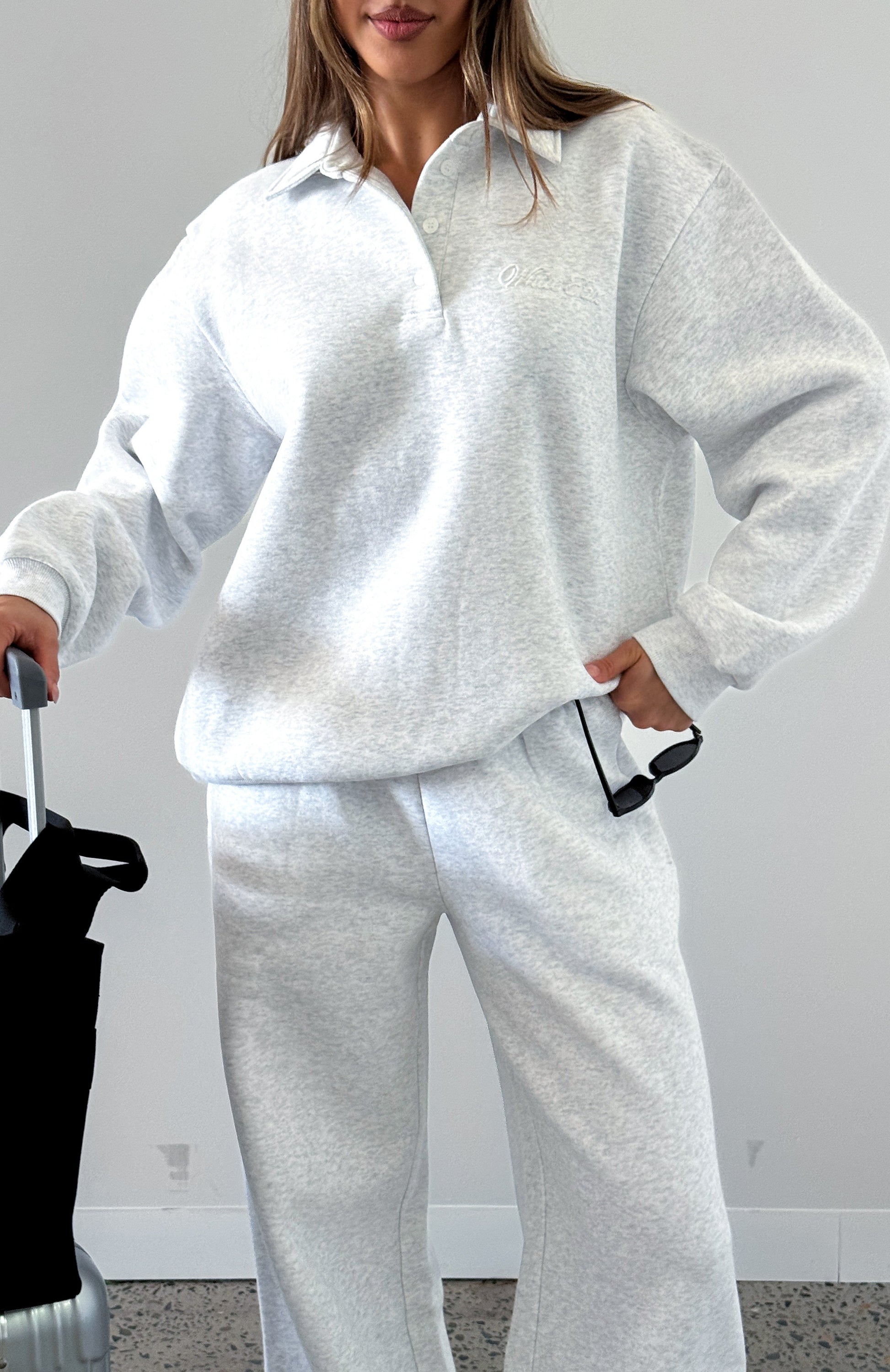 Chill Moves Oversized Henley Sweater Grey Marle