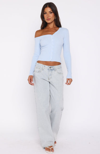 Double Dates Long Sleeve Knit Top Blue