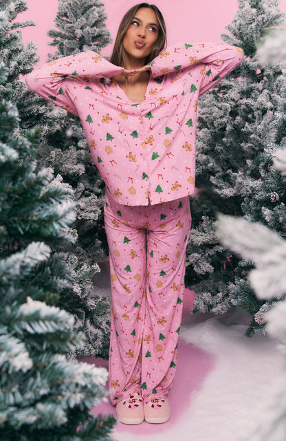 Pillow Talk Printed Long Sleeve Pyjama Set Candy Kiss