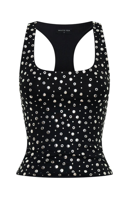 Festival Feels Embellished Tank Top Black