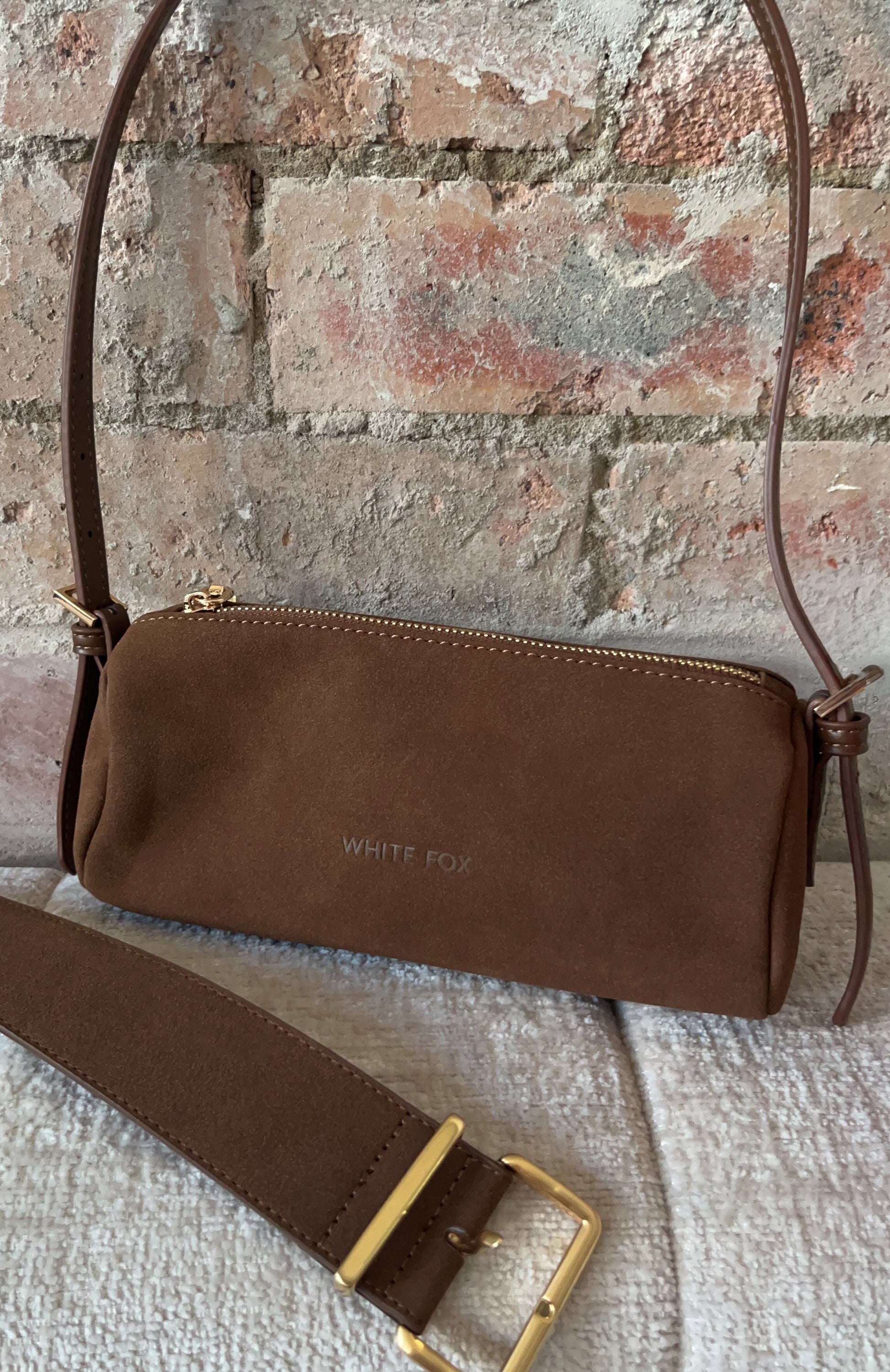 Gannon Shoulder Bag Chocolate Faux Suede