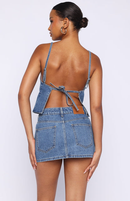 Happiness Is Key Denim Top Admiral Blue