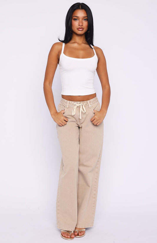 Kendall Mid Rise Wide Leg Jeans Sesame Wash