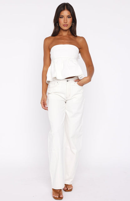 Kiara Mid Rise Barrel Leg Jeans Off White