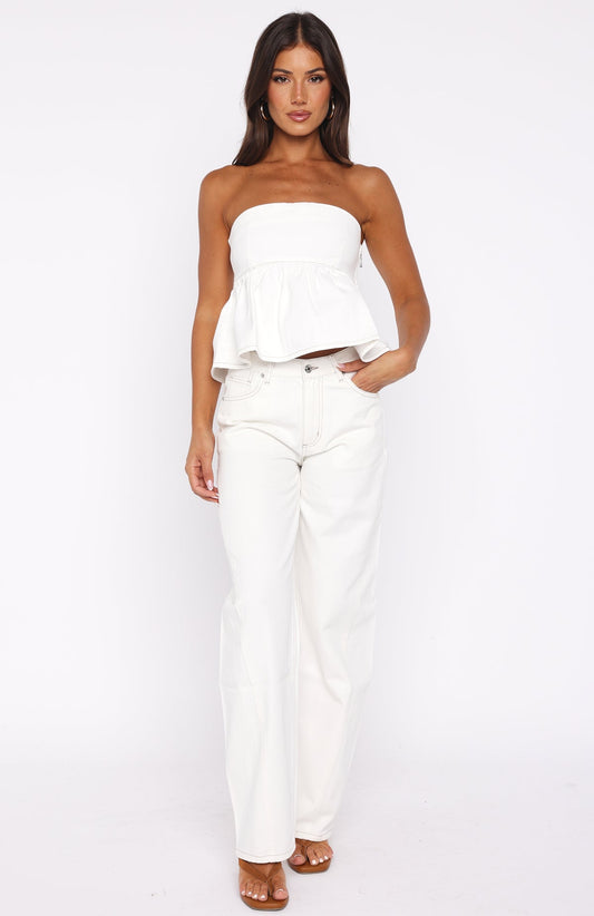 Kiara Mid Rise Barrel Leg Jeans Off White