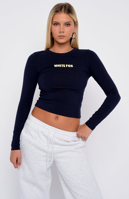 Love Addiction Long Sleeve Baby Tee Navy