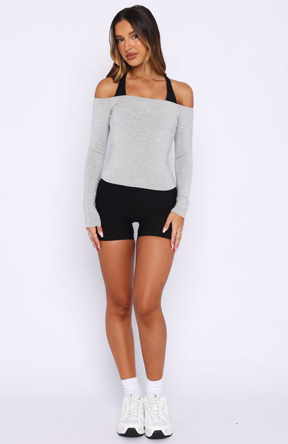 Mad For You Long Sleeve Top Grey Marle
