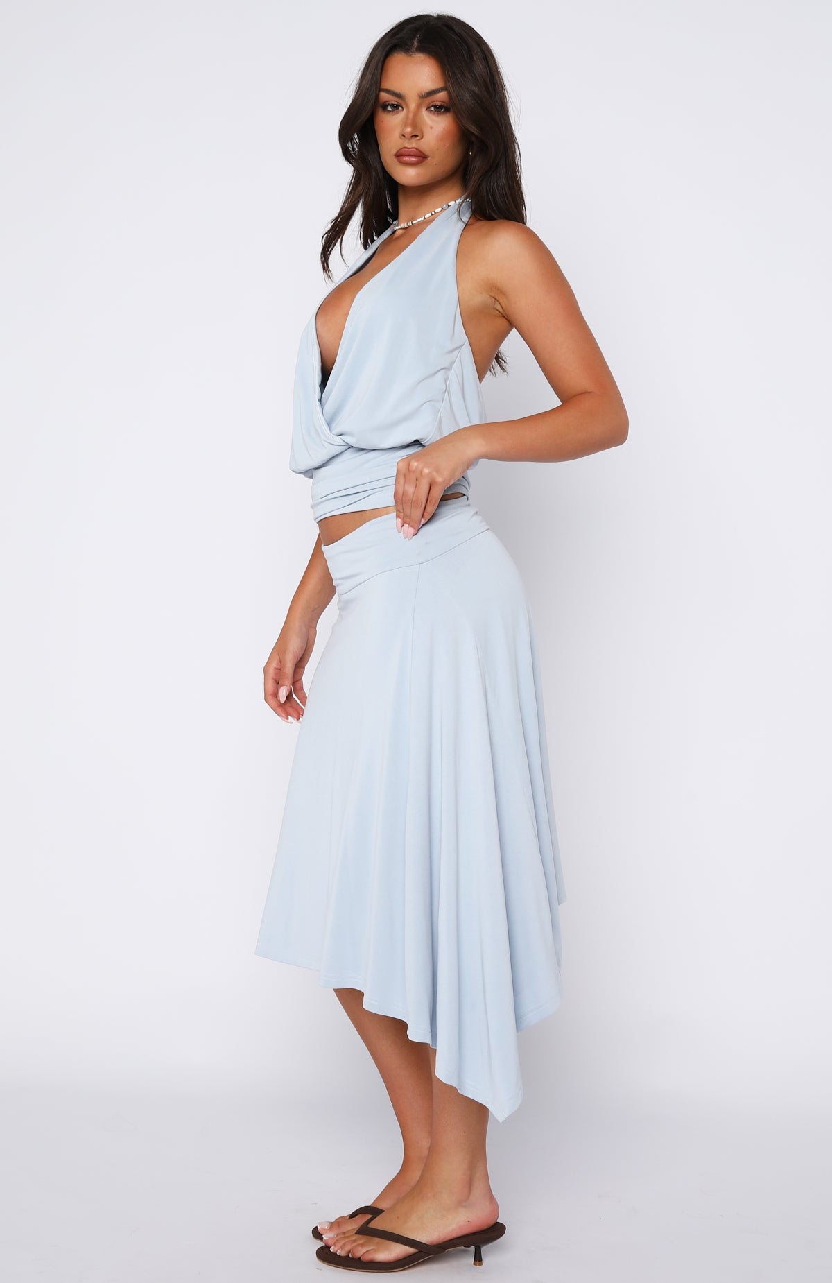 Tropic Drift Midi Skirt Baby Blue