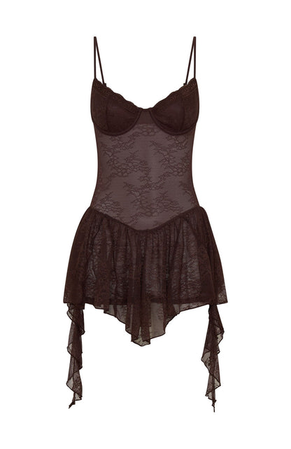 Only Tonight Lace Playsuit Chocolate