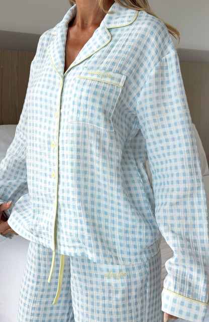 She's Got This Long Sleeve Pyjama Top Sky Blue Gingham