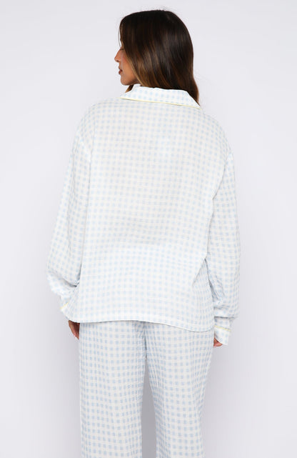 She's Got This Long Sleeve Pyjama Top Sky Blue Gingham