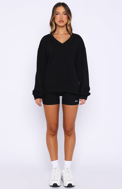 Shutting It Down V Neck Oversized Sweater Black
