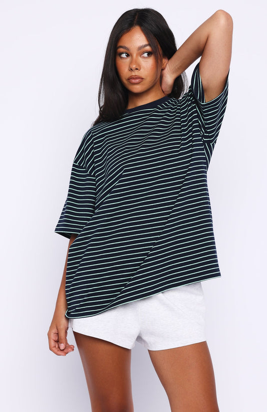 Touchdown Oversized Tee Navy/Mint Stripe