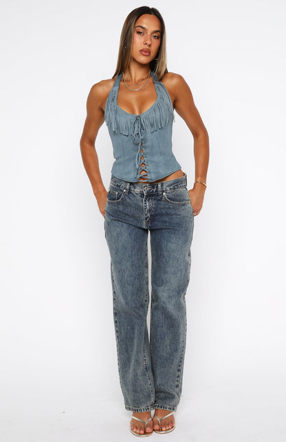 Truth In The Lie Faux Suede Bustier Steel Blue