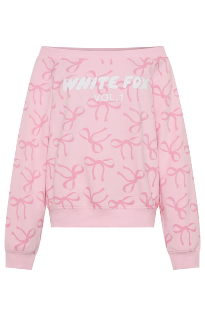 Vol. 1 Off Shoulder Printed Sweater Posy Bow