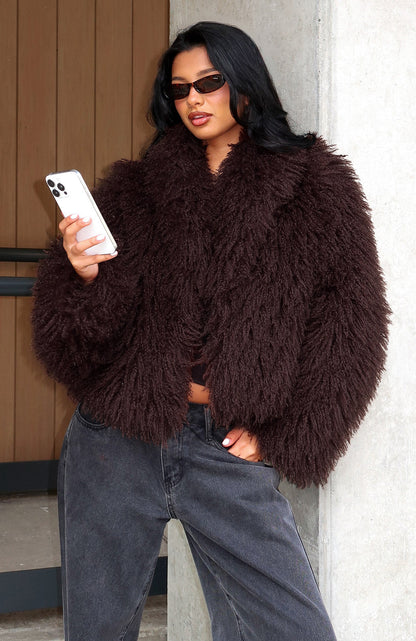 Weekend Away Fur Jacket Chocolate