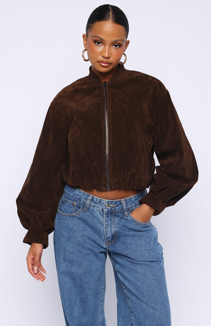 What Did I Miss Faux Suede Jacket Chocolate