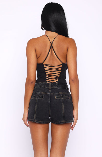 Whispers Of Us Denim Shorts Black Acid